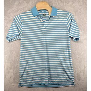 Bolle Golf Shirt Gray Blue Striped Logo‎ Collared Short Sleeve Men's L READ